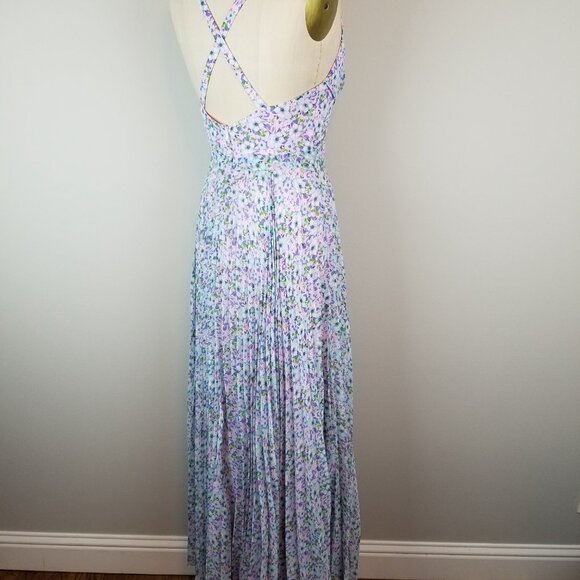 Laundry Pink & Blue Floral Pleated Chiffon Maxi Dress by Shelli Segal * Size 4 - Picture 10 of 13